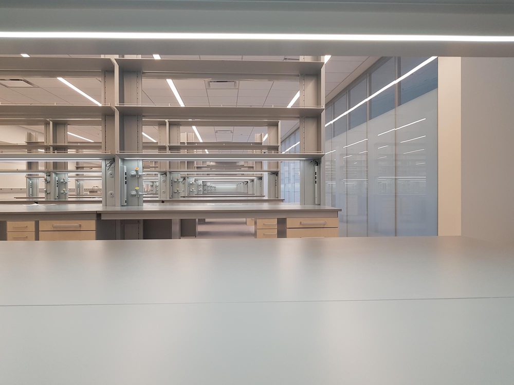 Custom-cut epoxy benchtops in a laboratory